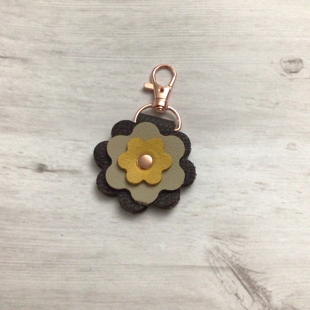 Floral Leather purse charm with Rose Gold Swivel Hook